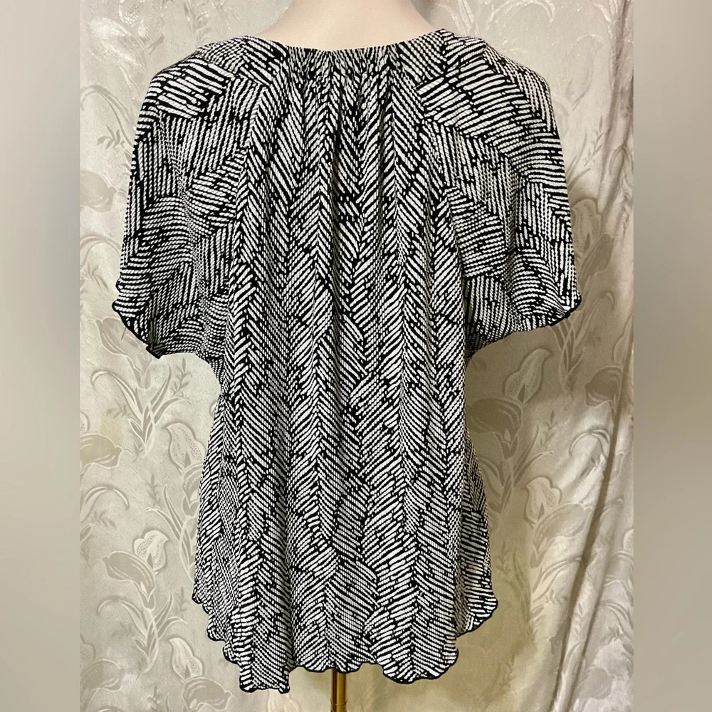 Sag Harbor Black & White Short Sleeve V-neck Blouse